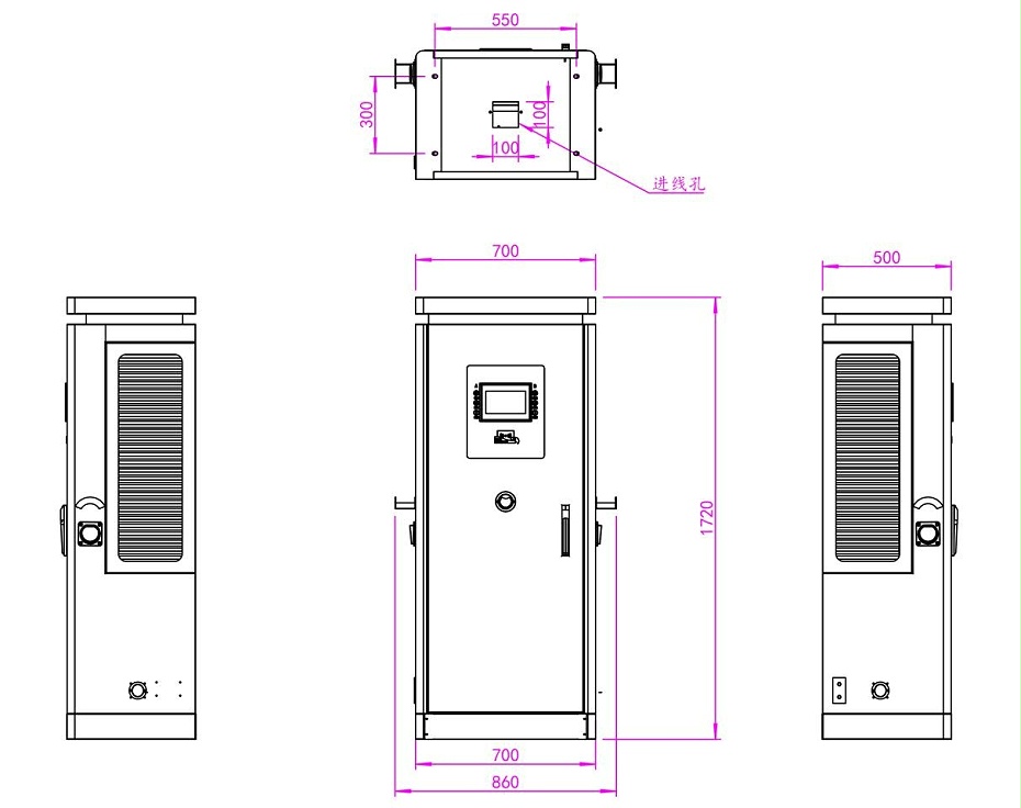 120kW一體雙槍直流充電樁結構尺寸